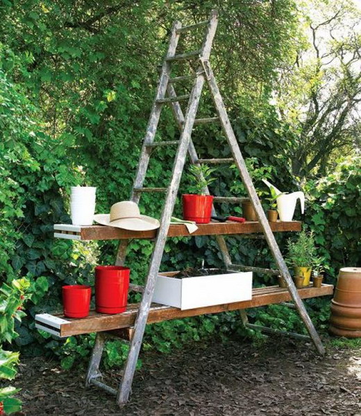 The-House-Face-for-Unique-Rack-Ideas-from-Wooden-Ladders-planters
