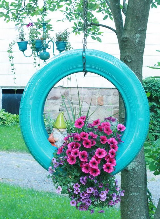 riciclo creativo dei pneumatici decorazione da giardino