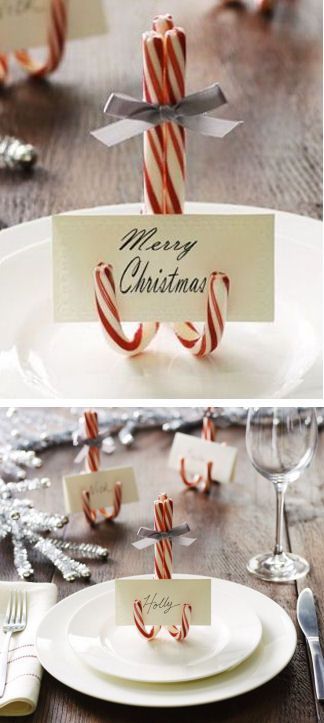 decorazioni natalizie con i bastoncini di zucchero segnaposto