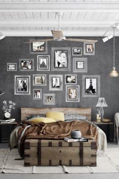 decorare la parete del letto con le foto senza cornici